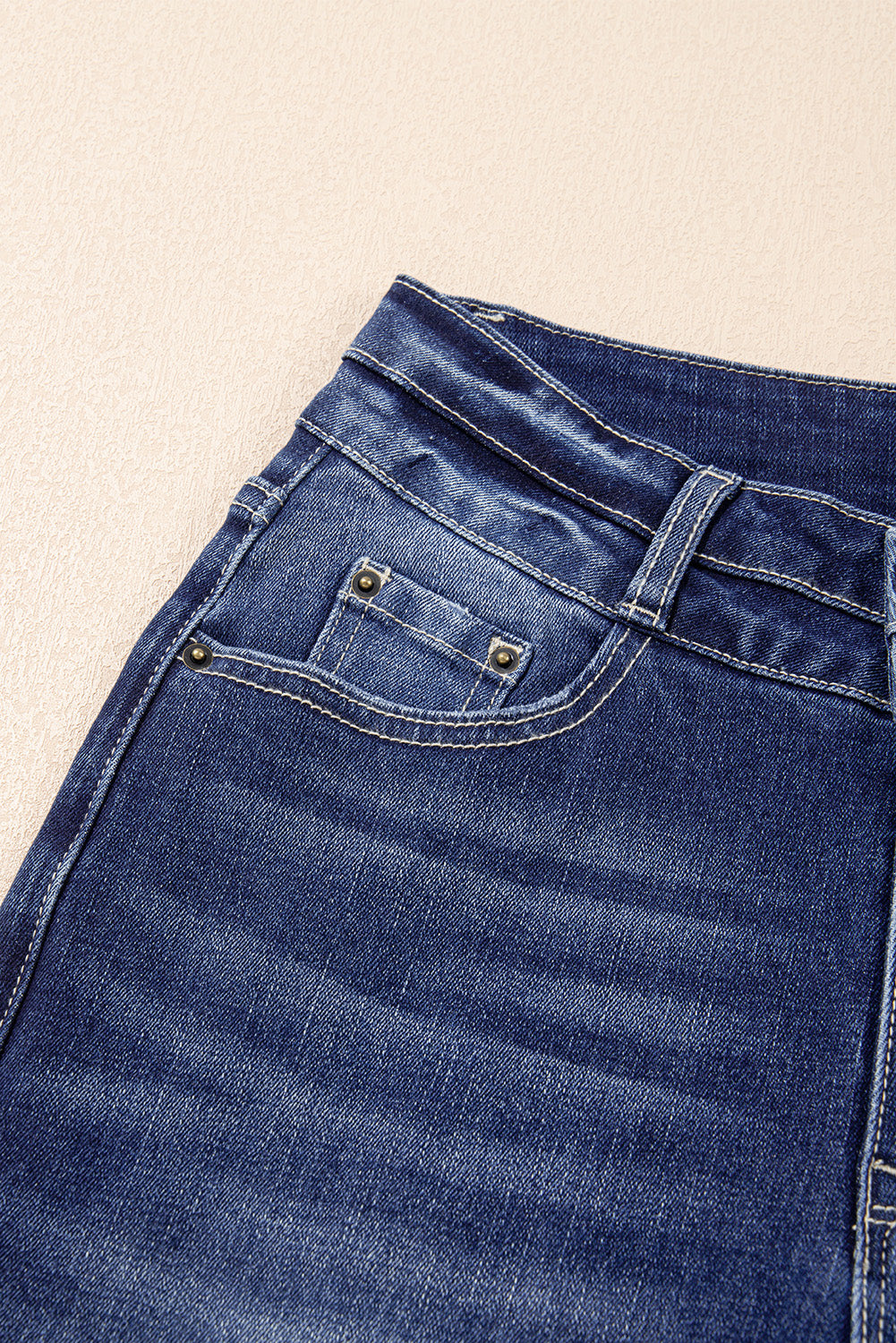 Sail Blue High Rise Dual Button Distressed Raw Hem Flared Jeans Jeans JT's Designer Fashion