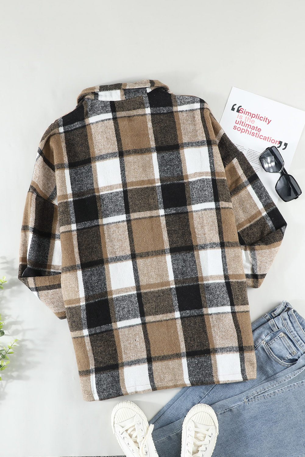Plaid Print Buttoned Shirt Jacket Plaid Shackets JT's Designer Fashion