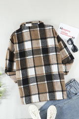 Plaid Print Buttoned Shirt Jacket Plaid Shackets JT's Designer Fashion