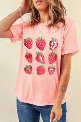 Pink Strawberry Fruit Pattern Graphic Tee Graphic Tees JT's Designer Fashion