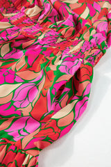 Frill Printed Notched Short Sleeve Midi Dress Maxi Dresses JT's Designer Fashion