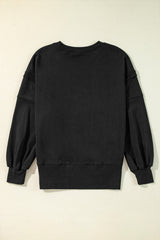 Black Exposed Seam Drop Shoulder Round Neck Sweatshirt with Slits Sweatshirts & Hoodies JT's Designer Fashion