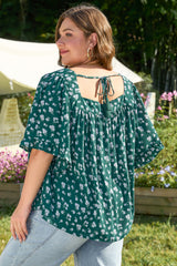 Green Floral Print Square Neck Ruffled Trim Plus Size Blouse Plus Size Blouses & Shirts JT's Designer Fashion