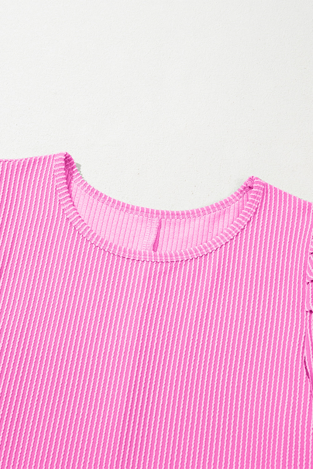 Bright Pink Corded Knit Crew Neck Puff Sleeve Shift Mini Dress T Shirt Dresses JT's Designer Fashion