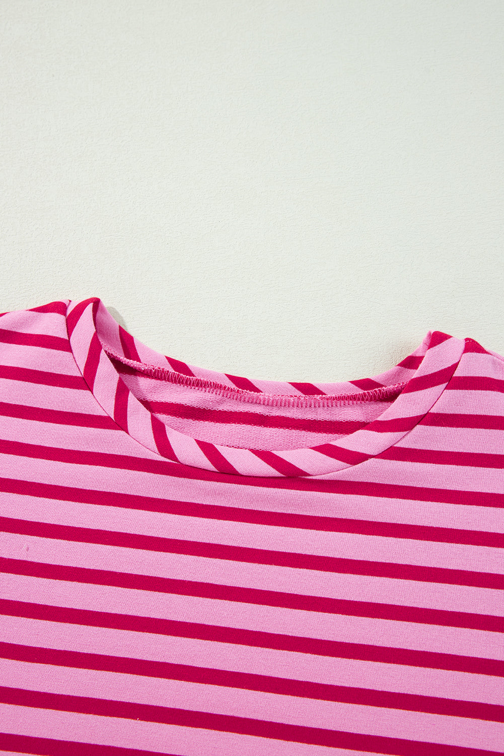 Sachet Pink Striped Print Crew Neck Drop Shoulder Sweatshirt Sweatshirts & Hoodies JT's Designer Fashion