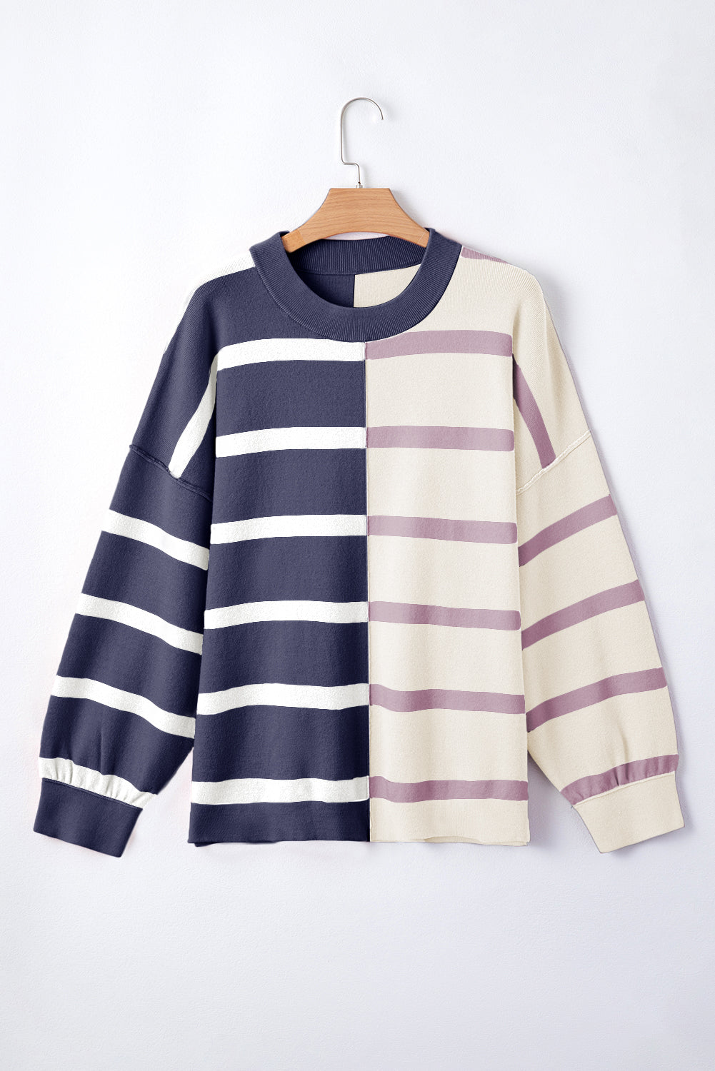Blue Stripe Colorblock Oversized Sweater Sweaters JT's Designer Fashion