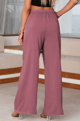 Rose Tan High Waisted Tie Front Side Pocket Wide Leg Flowy Casual Pants Pants & Culotte JT's Designer Fashion