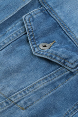 Sky Blue Distressed Contrast Hooded Denim Jacket with Pockets Denim Jackets JT's Designer Fashion