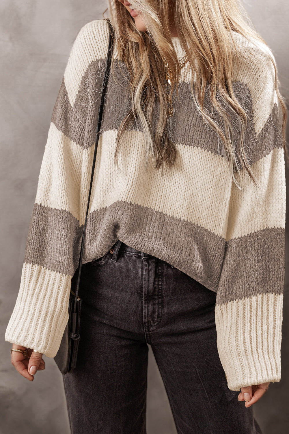 Simply Taupe Colorblock Loose Pullover Sweater Simply Taupe 33%Acrylic+27%Polyester+25%Cotton+15%Polyamide Sweaters JT's Designer Fashion