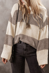 Simply Taupe Colorblock Loose Pullover Sweater Simply Taupe 33%Acrylic+27%Polyester+25%Cotton+15%Polyamide Sweaters JT's Designer Fashion
