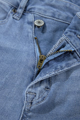 Dusk Blue High Rise Asymmetric Button Zip Fly Ripped Jeans Jeans JT's Designer Fashion
