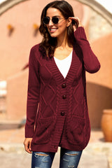 Burgundy Front Pocket and Buttons Closure Cardigan Sweaters & Cardigans JT's Designer Fashion