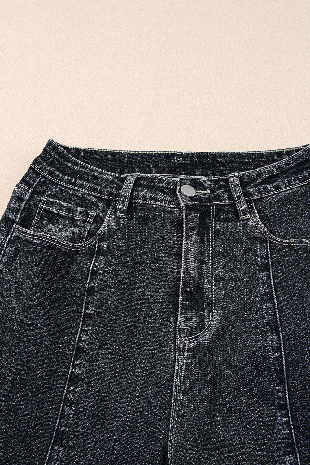 Black Plain Seam Detail Flared Bottom Ankle Length Jeans Jeans JT's Designer Fashion