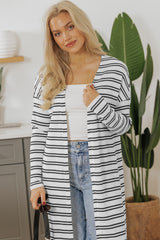 Black Stripe Print Open Front Duster Cardigan Cardigans JT's Designer Fashion