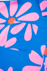 Blue Summer Flower Print Shirt Collar Button Front Loose Romper Jumpsuits & Rompers JT's Designer Fashion