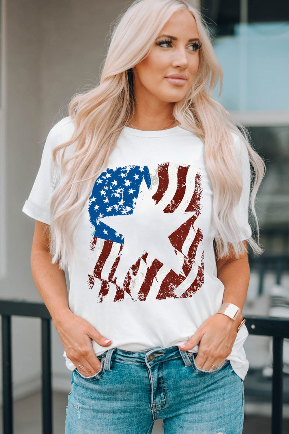 White American Flag Star Graphic Crew Neck T Shirt Graphic Tees JT's Designer Fashion