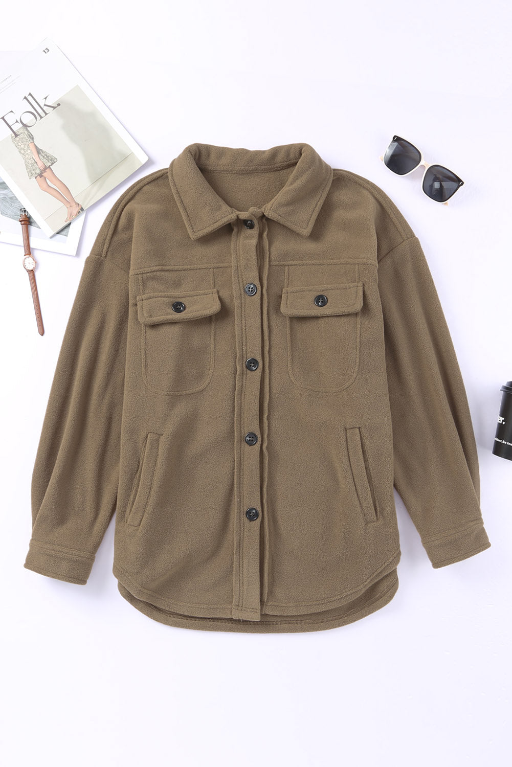 Turn Down Collar Buttoned Shirt Jacket Jackets JT's Designer Fashion