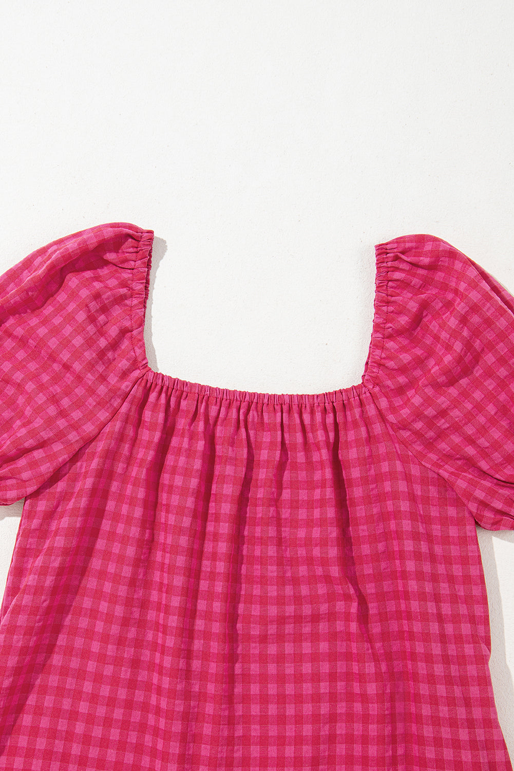 Rose Ginham Check Bubble Sleeve Ruffled Long Dress Maxi Dresses JT's Designer Fashion