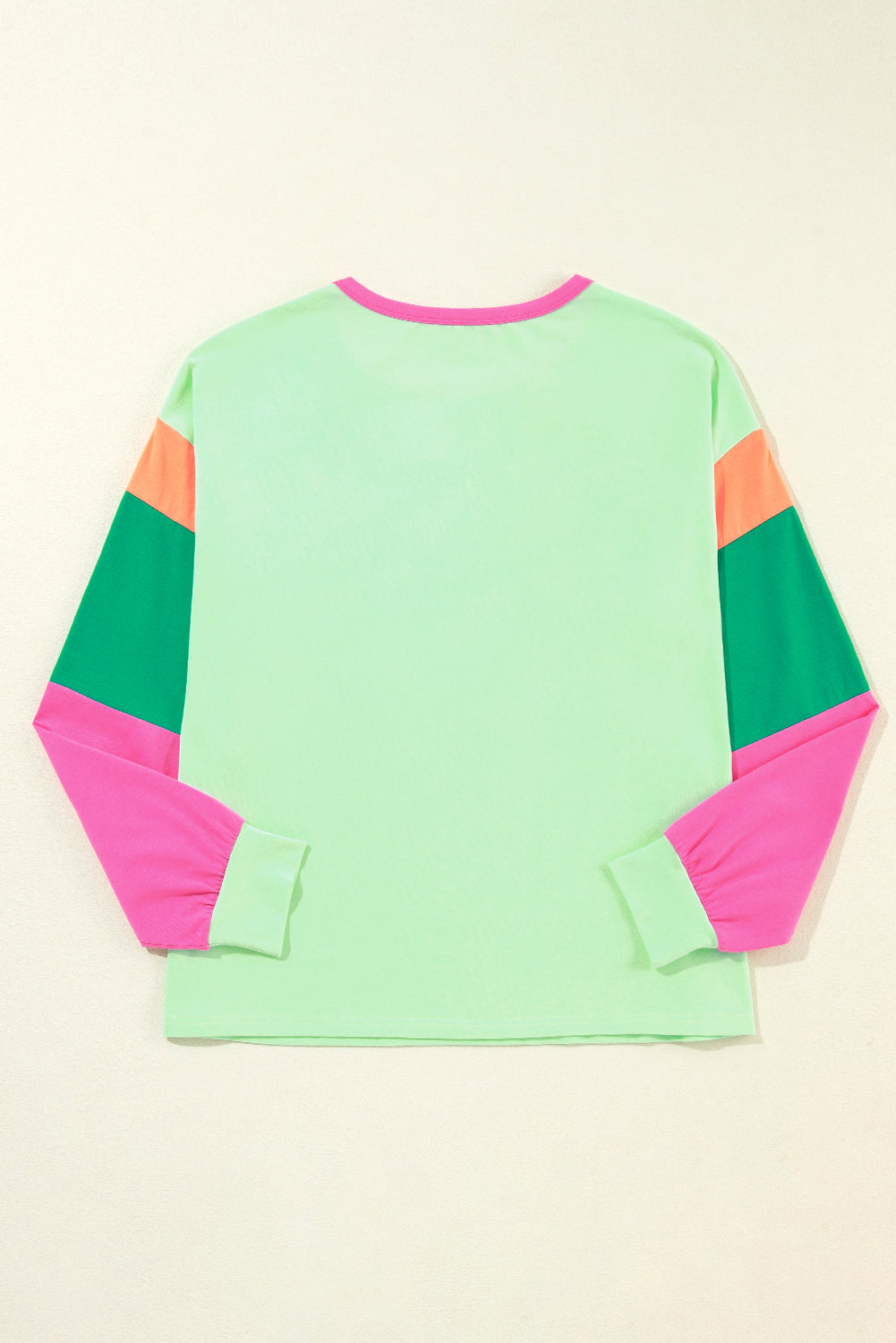 Green Colorblock Patchwork Long Sleeve Loose Top Long Sleeve Tops JT's Designer Fashion