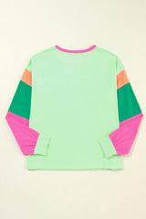 Green Colorblock Patchwork Long Sleeve Loose Top Long Sleeve Tops JT's Designer Fashion