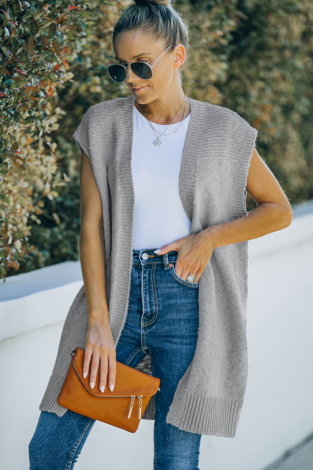 Gray Basic Vest Cardigan Sweater Sweaters & Cardigans JT's Designer Fashion