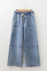Ashleigh Blue Acid Wash Exposed Seam Drawstring Elastic Waistband Jeans Jeans JT's Designer Fashion