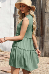 Moonlight Jade Split V Neck Tiered Flowy Sleeveless Dress Dresses JT's Designer Fashion