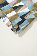 Green Geometric Print Buttoned Balloon Sleeve Loose Fit Shirt Blouses & Shirts JT's Designer Fashion