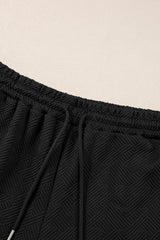 Black Plus Ruffled Sleeve Quarter Zip Top Wide Leg Pants Set Plus Size Bottoms JT's Designer Fashion