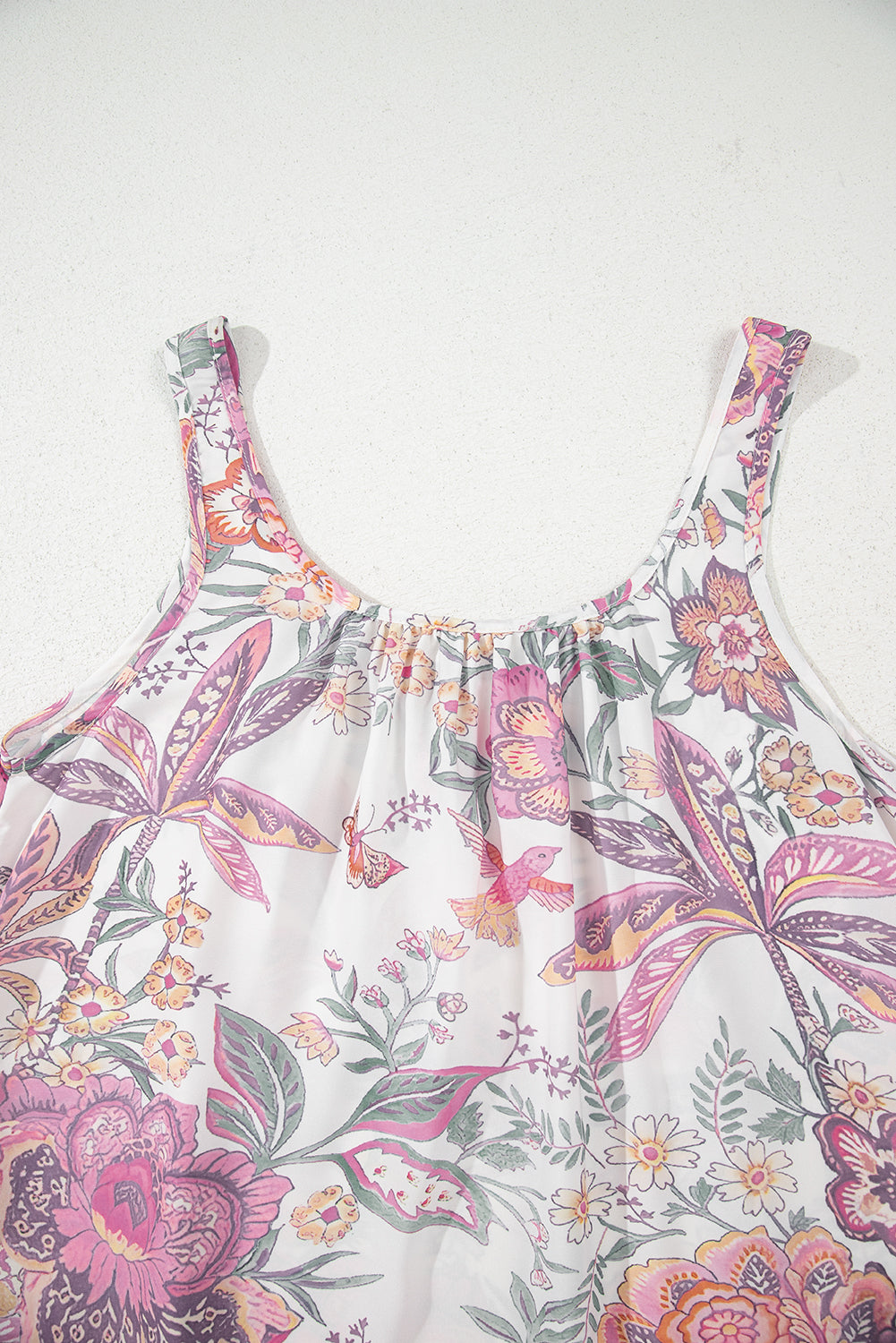 Multicolour Floral Print Fringed Tie U Neck Sleeveless Mini Dress Floral Dresses JT's Designer Fashion