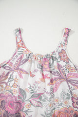 Multicolour Floral Print Fringed Tie U Neck Sleeveless Mini Dress Floral Dresses JT's Designer Fashion