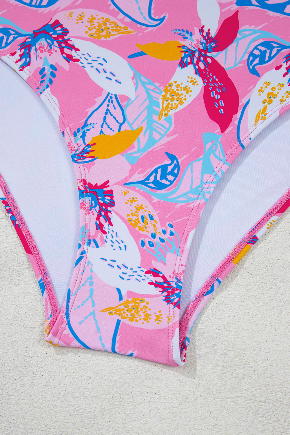 Pink Floral Printed Halter Neck High Waist Bikini High Waisted Swimsuit JT's Designer Fashion