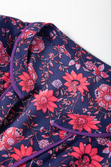 Purple Floral Half Sleeve Split Neck Blouse Top Blouses & Shirts JT's Designer Fashion
