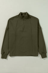 Jungle Green Zipped Neck Pullover Drop Shoulder Sweatshirt Sweatshirts & Hoodies JT's Designer Fashion