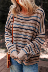 Multicolour Striped Knitted Drop Shoulder Round Neck Sweater Sweaters JT's Designer Fashion