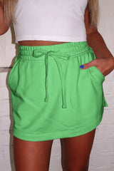 Light Green French Terry Drawstring Mini Skort with Pockets Skirts & Petticoat JT's Designer Fashion