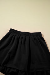 Black Half Zip Puff Sleeve Top and Ruffled Shorts Set Short Sets JT's Designer Fashion