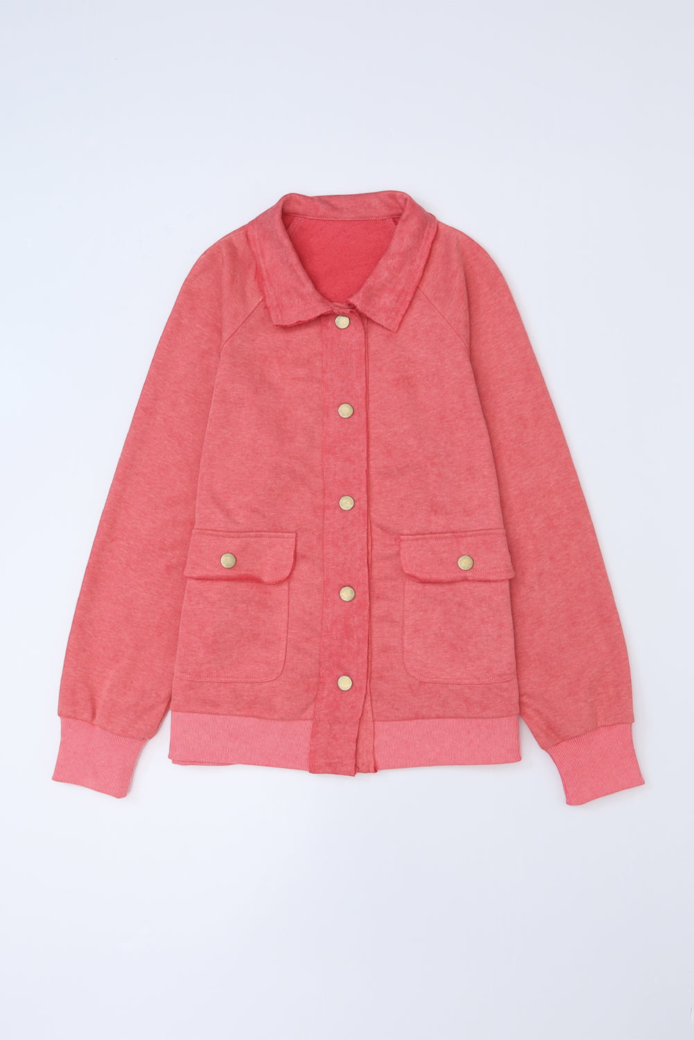 Fiery Red Vintage Washed Flap Pocket Button Shacket Jackets JT's Designer Fashion
