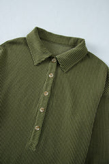 Moss Green Corded Buttons Placket Drop Shoulder Collared Shift Dress Mini Dresses JT's Designer Fashion