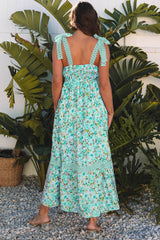 Green Floral Lace Tied Strap Empire Waist Maxi Dress Floral Dresses JT's Designer Fashion