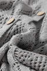 Gray Hollow-out Openwork Knit Cardigan Cardigans JT's Designer Fashion