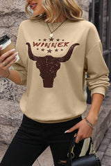 Khaki WINNER Steer Head Graphic Sweatshirt Graphic Sweatshirts JT's Designer Fashion