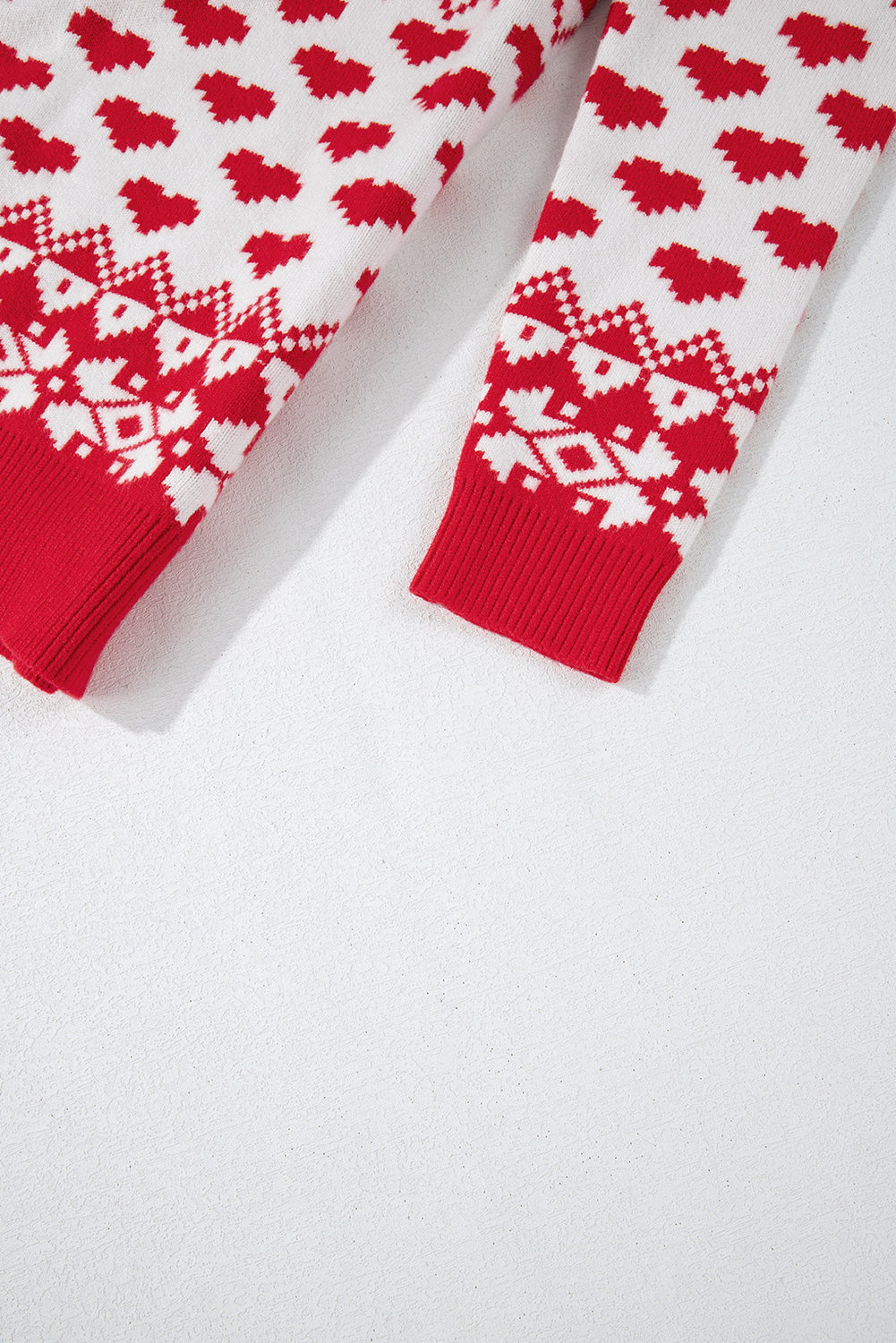 Fiery Red Merry Christmas Reindeer Heart Pattern High Neck Sweater Sweaters JT's Designer Fashion