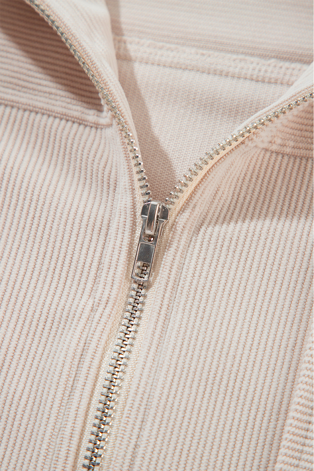 White Corduroy Drawstring Hooded Pocket Zip Up Jacket Jackets JT's Designer Fashion
