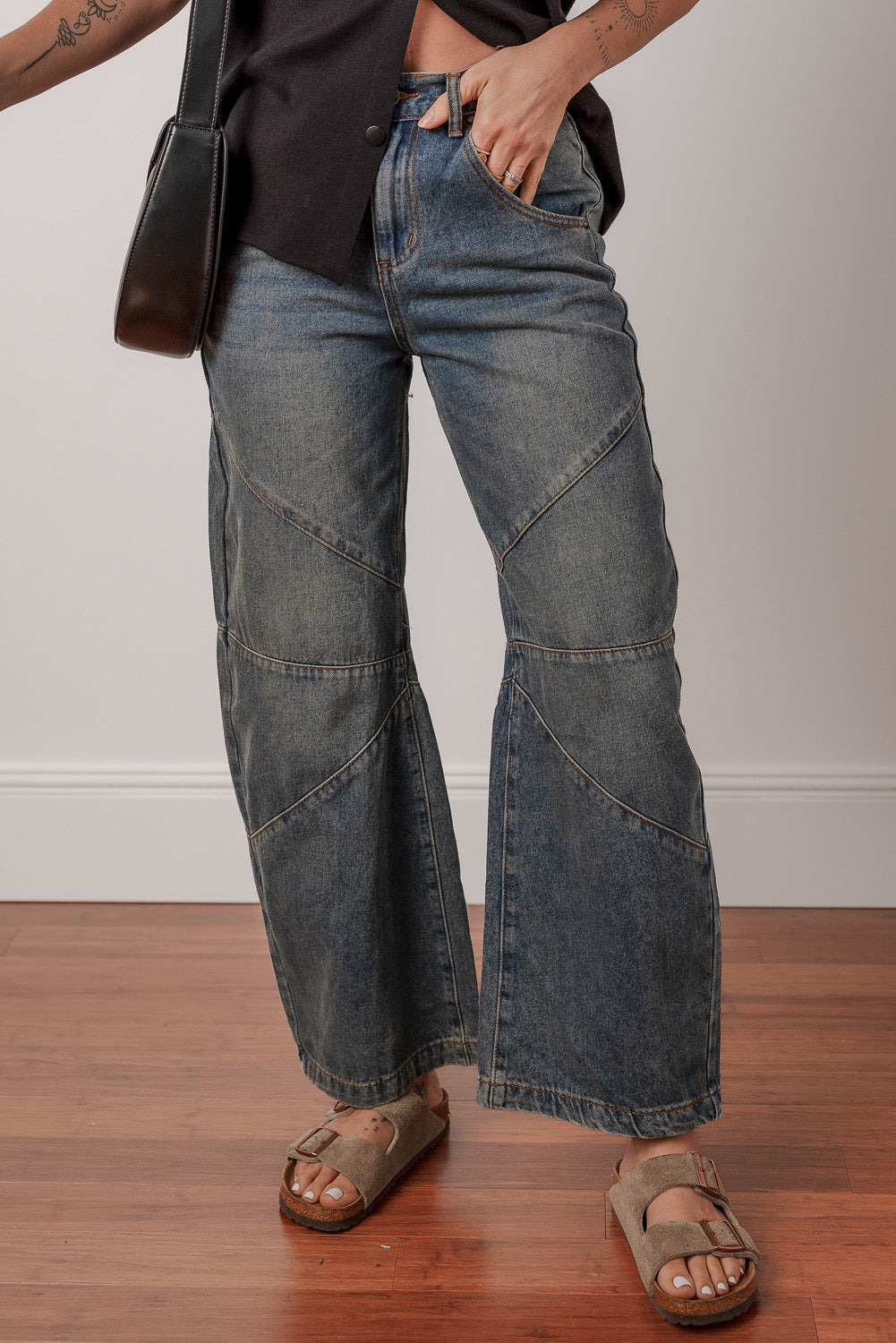 Sail Blue Exposed Stitching Loose Straight High Waist Jeans Jeans JT's Designer Fashion