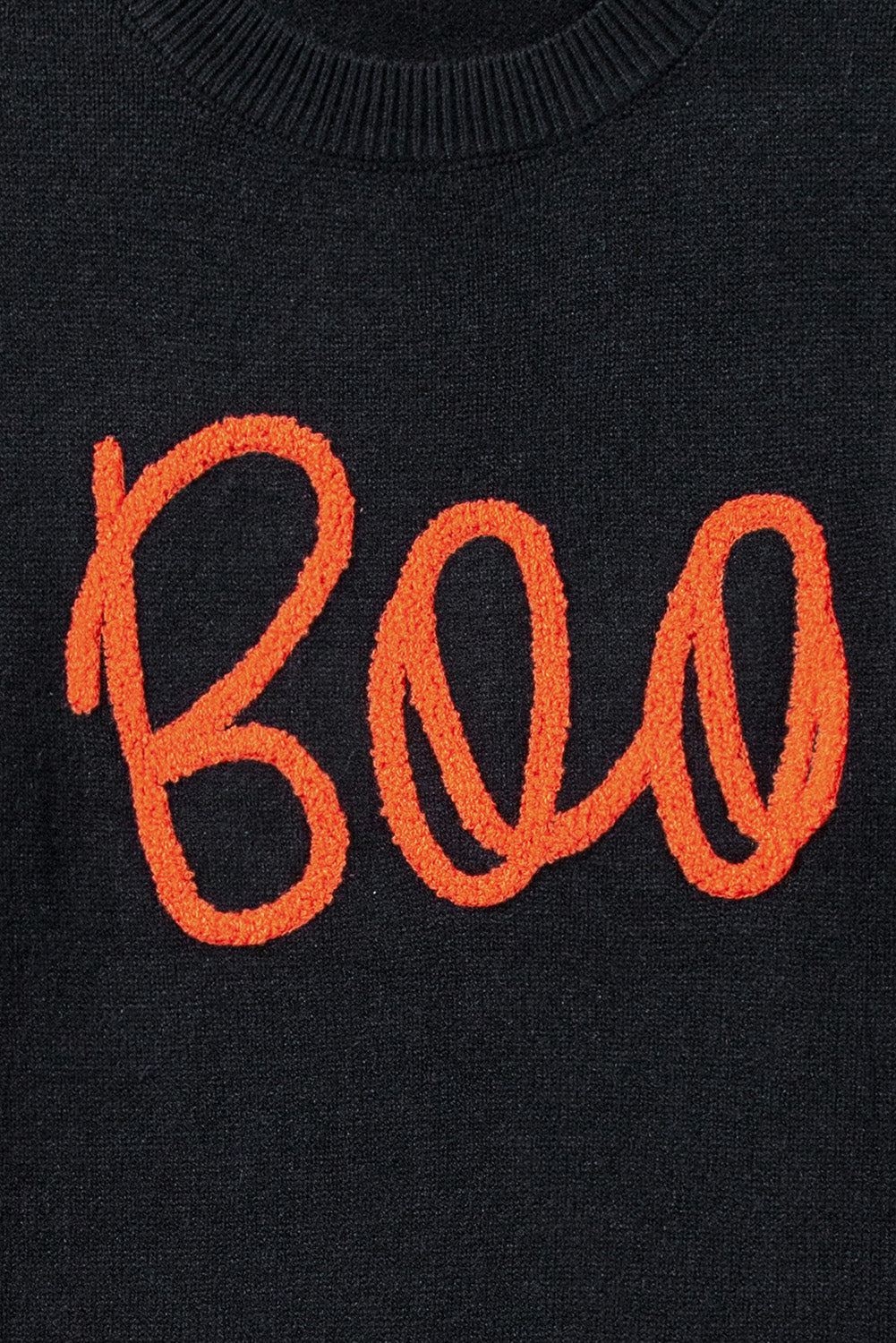Black Boo Knitted Pattern Ribbed Edge Drop Shoulder Sweater Sweaters JT's Designer Fashion