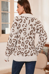 Gray Animal Print Zipped Collared Sweater Sweaters JT's Designer Fashion