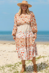 Khaki Plus Size Floral Tiered Ruffle Maxi Dress Khaki 100%Polyester Plus Size Maxi Dresses JT's Designer Fashion