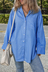 Blue Boyfriend Chest Pocket Tunic Shirt Blouses & Shirts JT's Designer Fashion