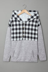 Black Plaid Splicing Pocketed Hoodie Sweatshirts & Hoodies JT's Designer Fashion